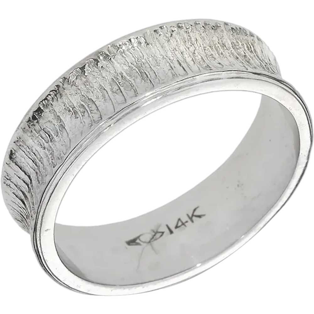 Vintage 14K White Gold Concave Natural Textured B… - image 1