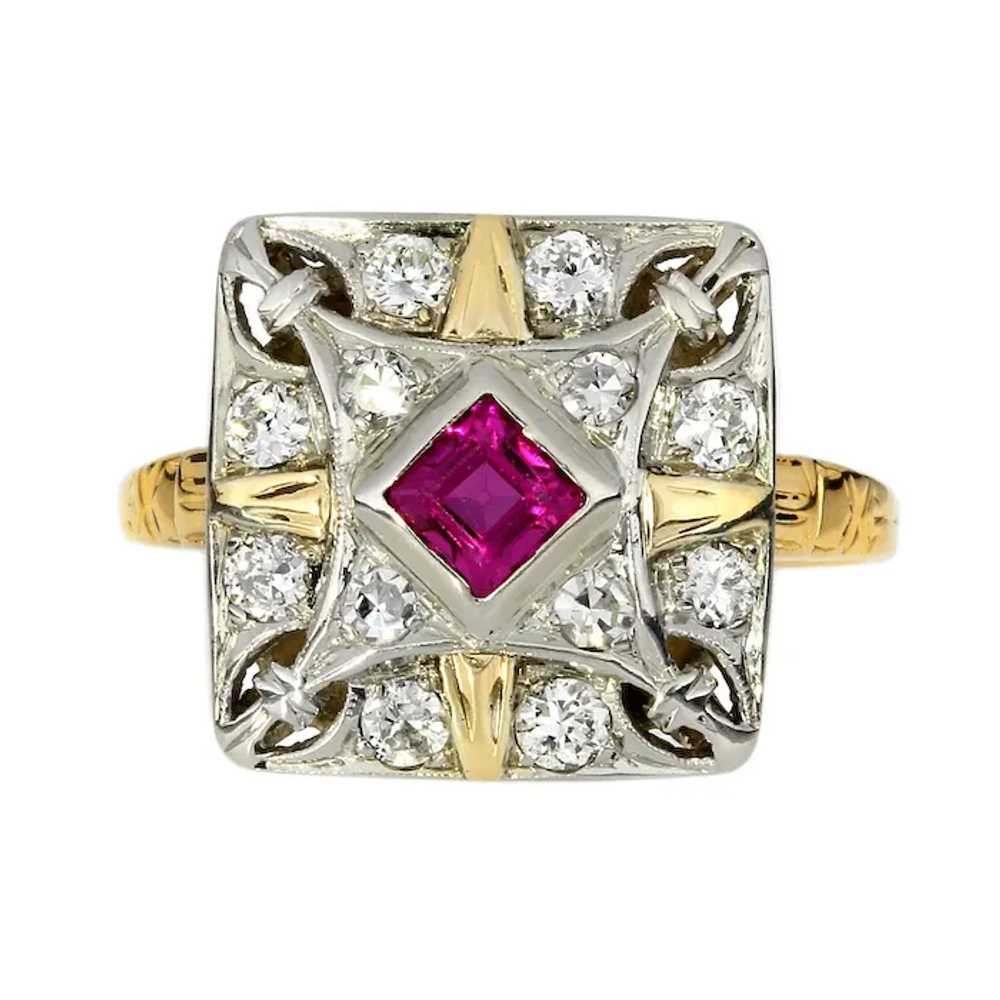 Vintage 14K Yellow and White Gold Ruby & Diamond … - image 3