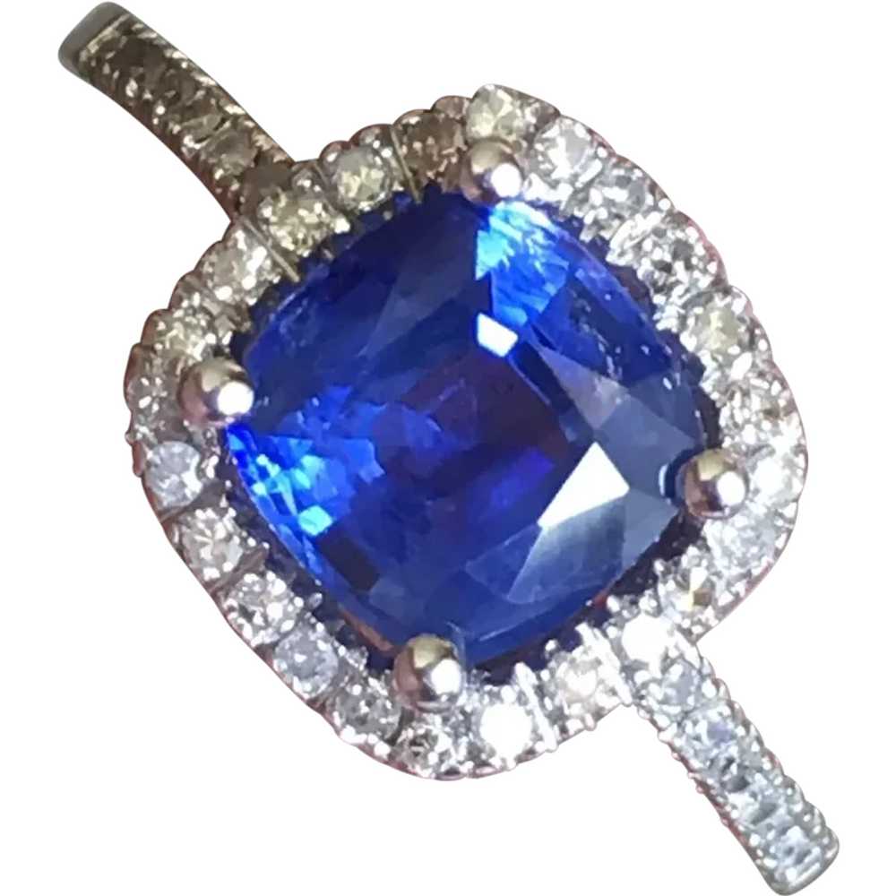 Diamond Cushion Cut Natural Sapphire 14kW Gold En… - image 1