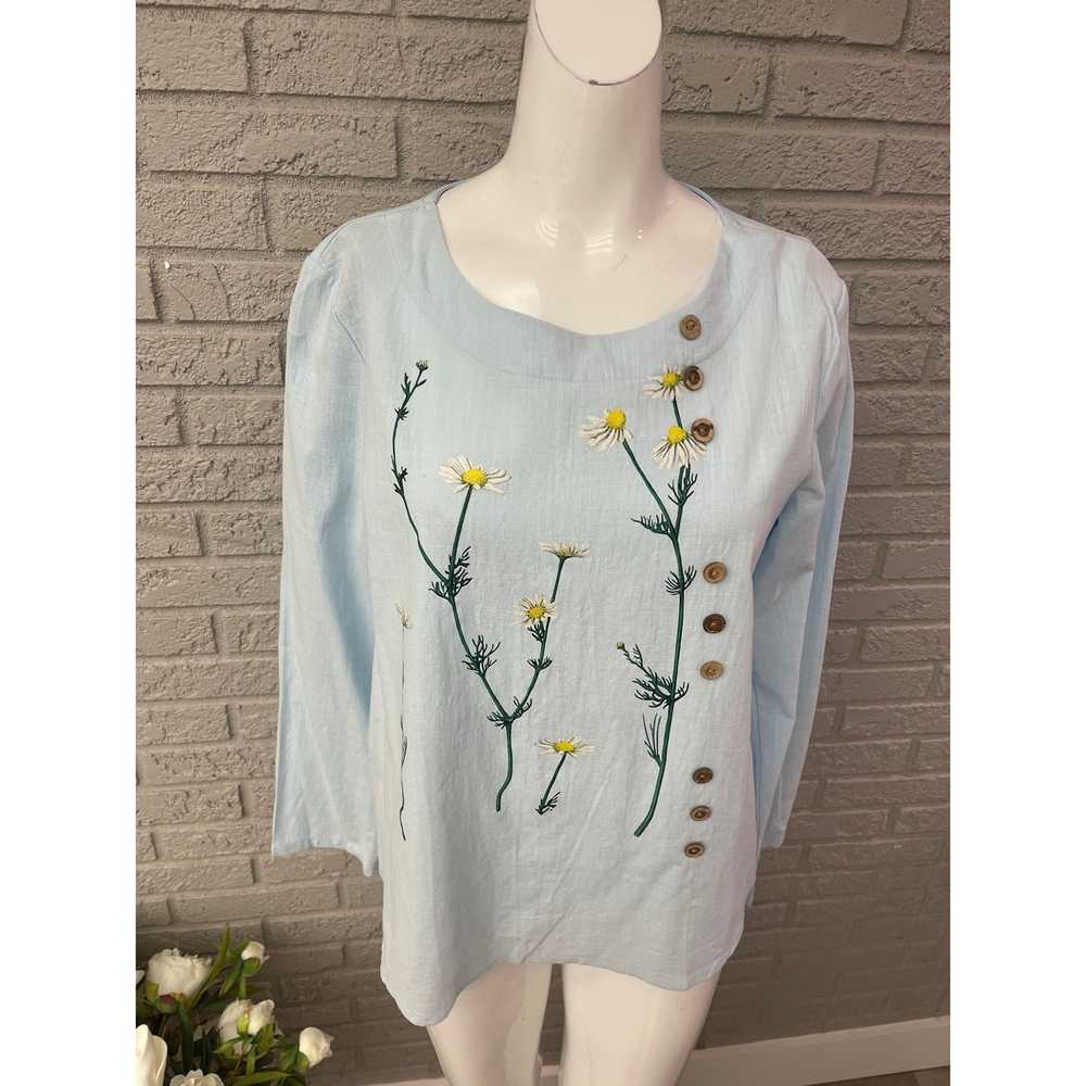 Other Light Blue Floral with Button Detail Blouse… - image 1