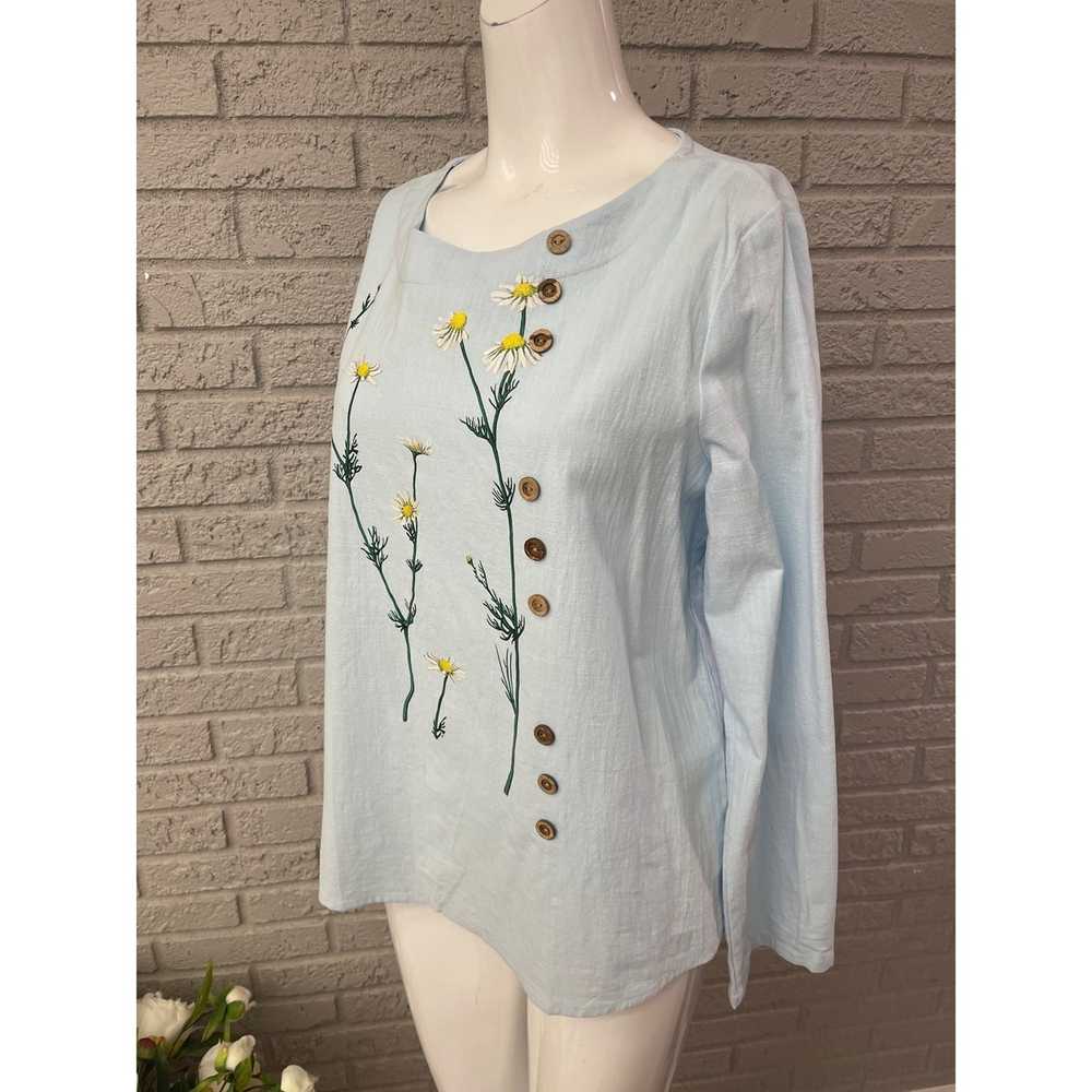 Other Light Blue Floral with Button Detail Blouse… - image 3