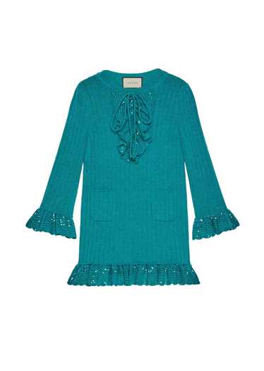 Gucci Blue Wool Rib Stitch Sequin Embellished Dres