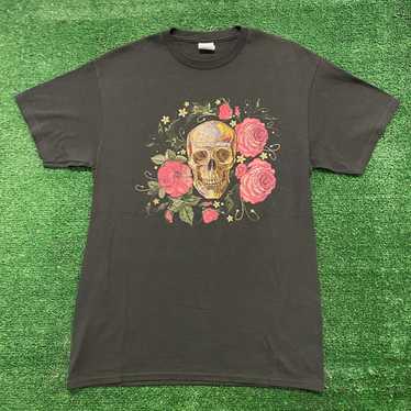 Skulls × Streetwear × Vintage Floral Rose Skull T… - image 1