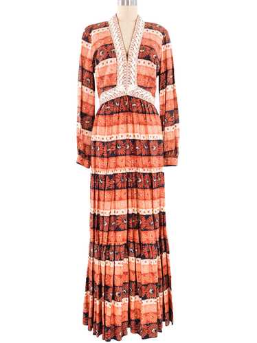 Victor Costa Lace Trimmed Floral Maxi Dress