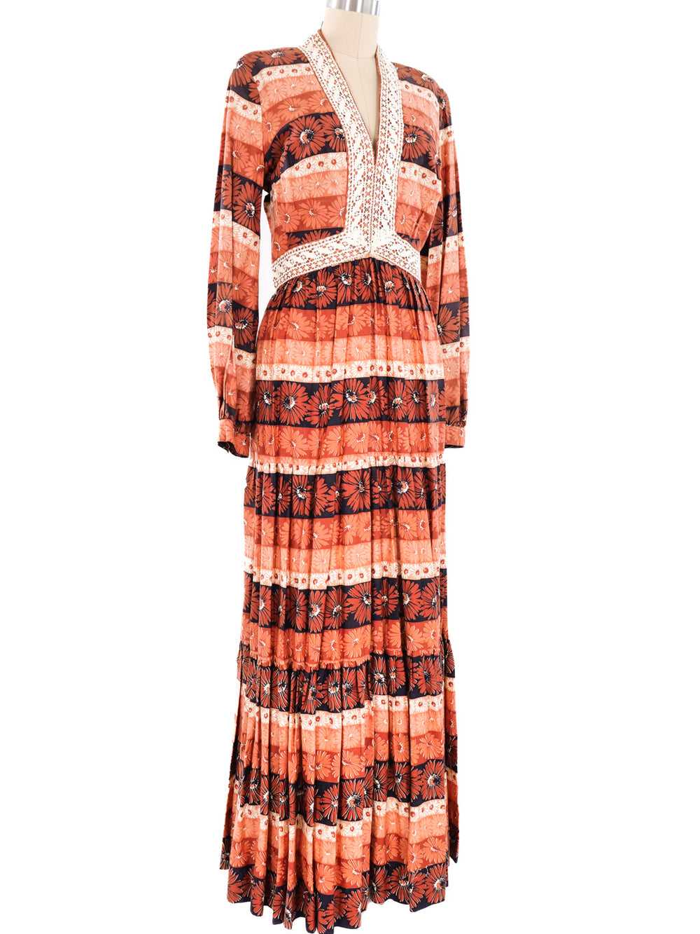 Victor Costa Lace Trimmed Floral Maxi Dress - image 3