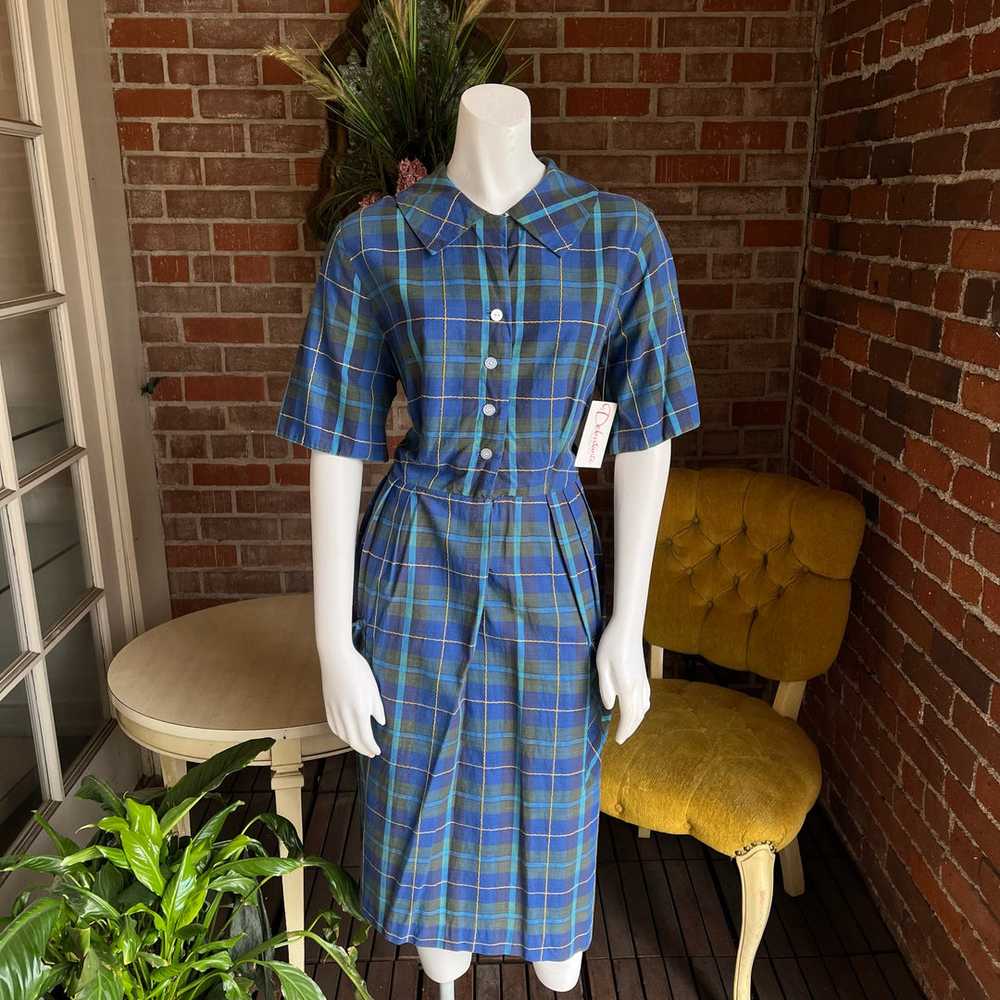 1950s Blue Plaid Dress - image 1