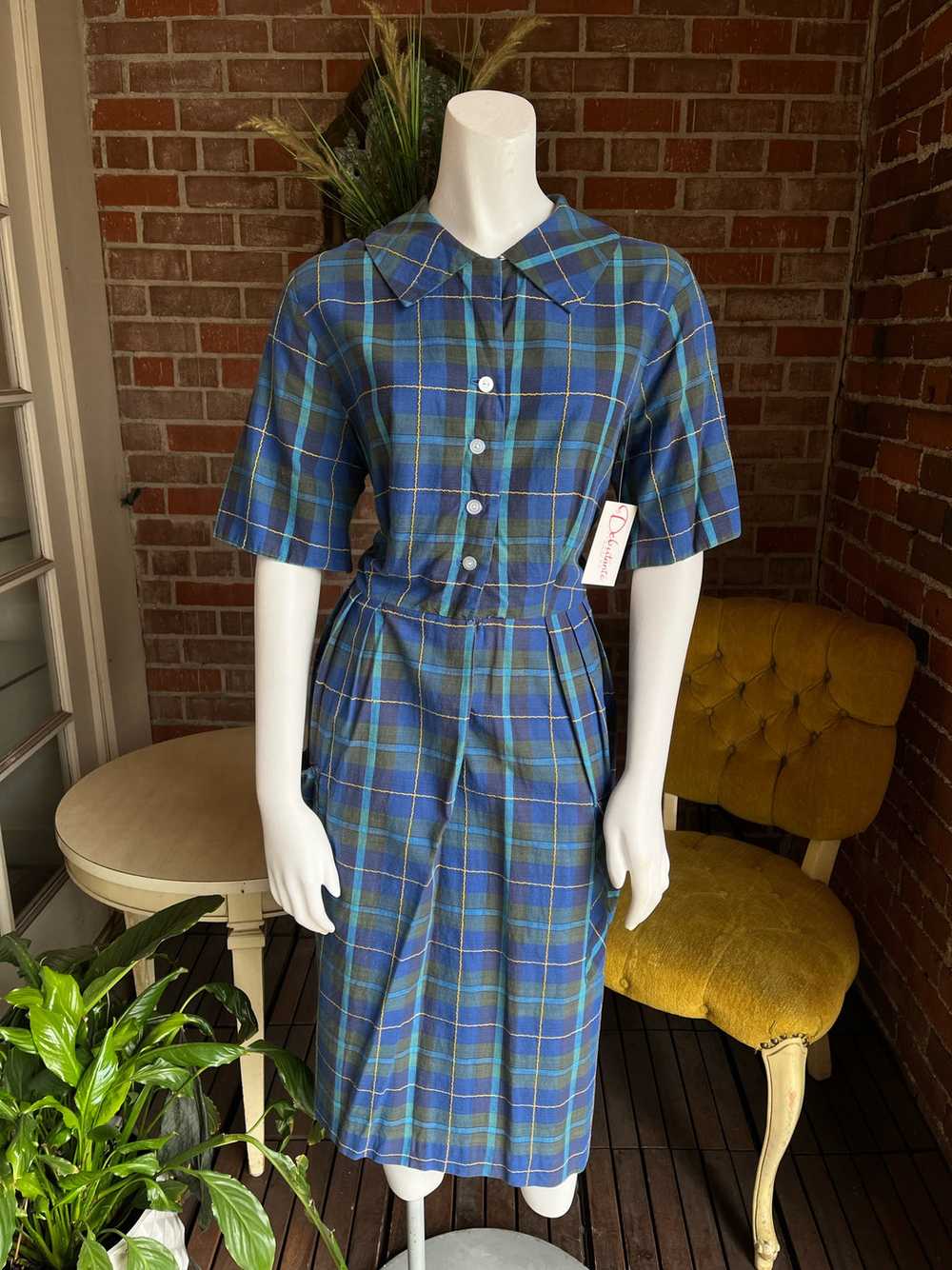 1950s Blue Plaid Dress - image 2