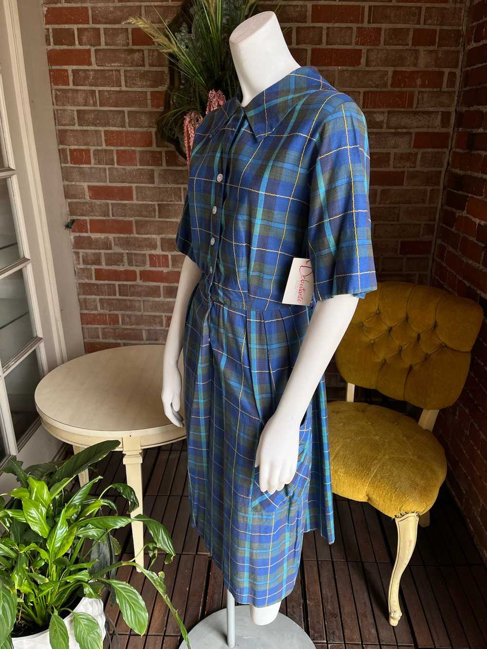 1950s Blue Plaid Dress - image 3