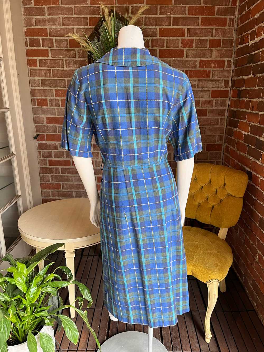 1950s Blue Plaid Dress - image 4