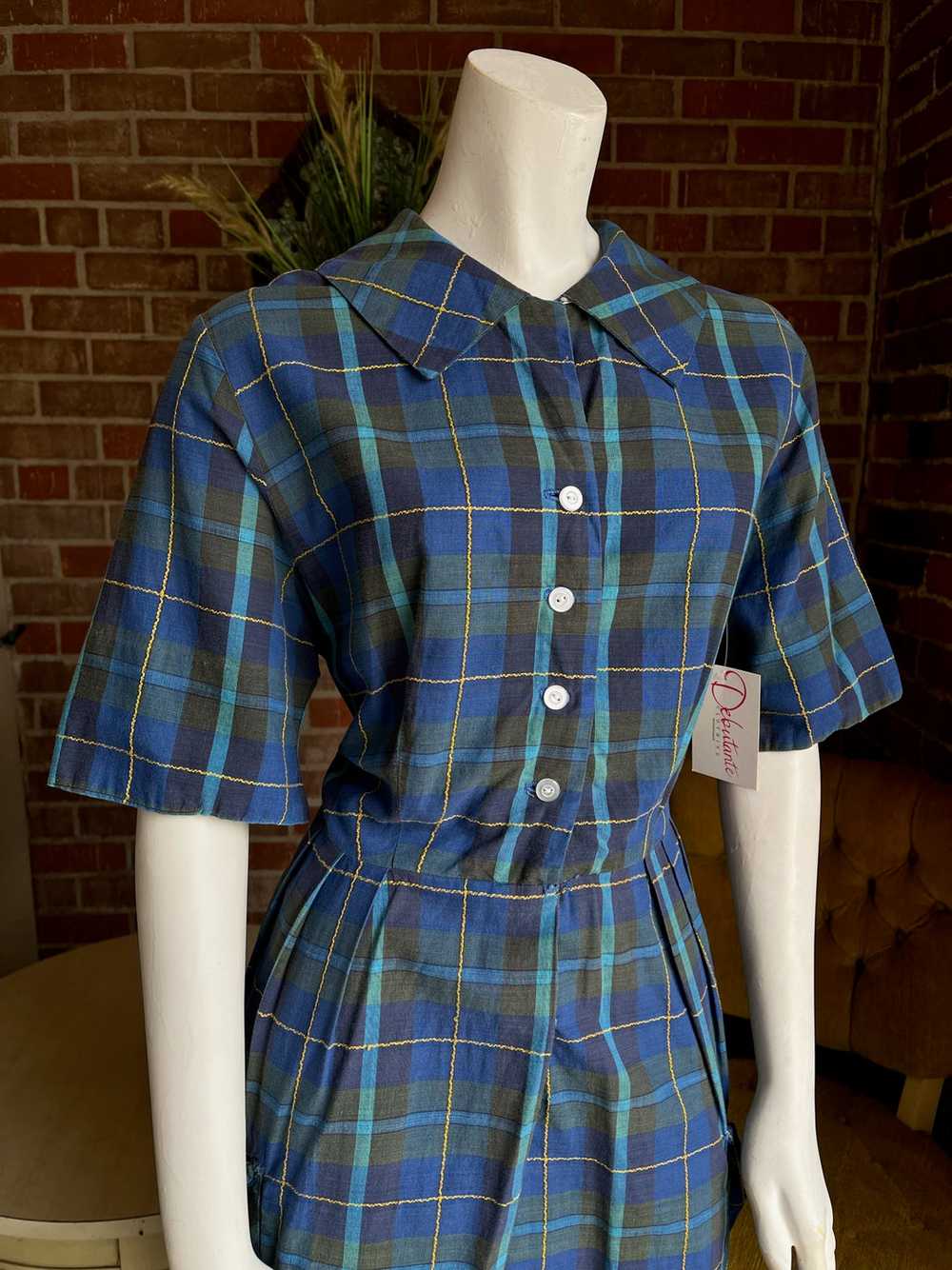 1950s Blue Plaid Dress - image 6