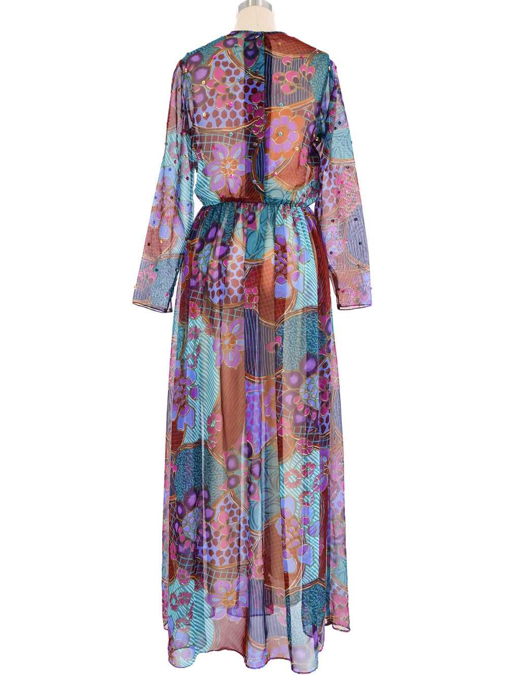 Sequined Floral Print Sheer Maxi Dress - image 4