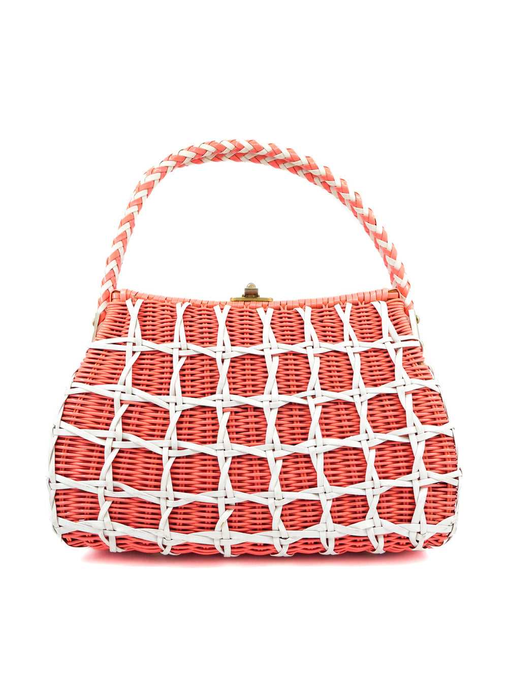 Coral Wicker Woven Basket Bag - image 1