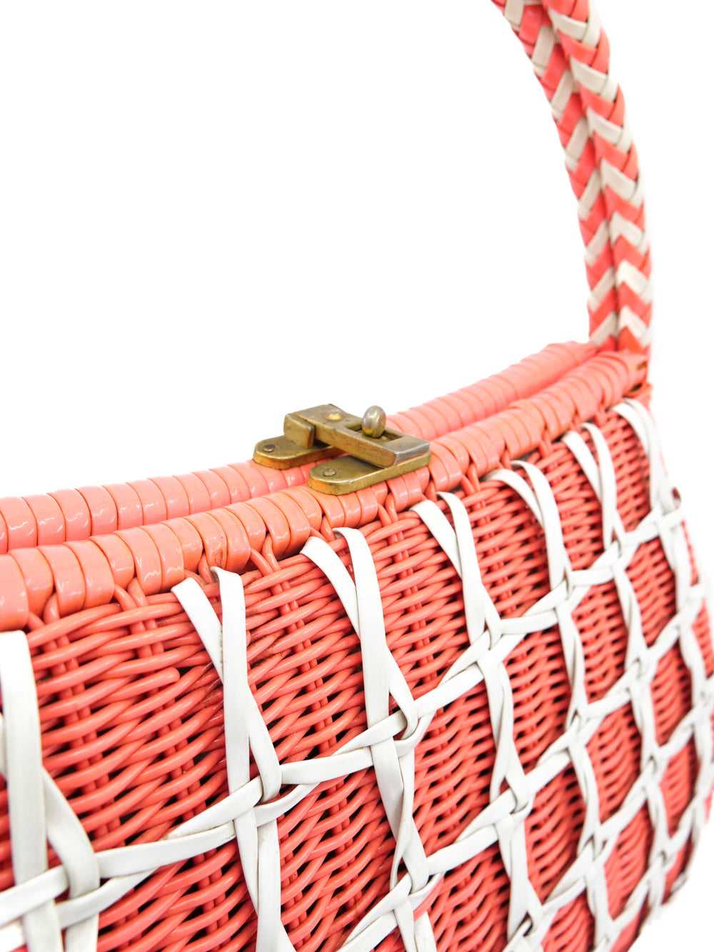 Coral Wicker Woven Basket Bag - image 4