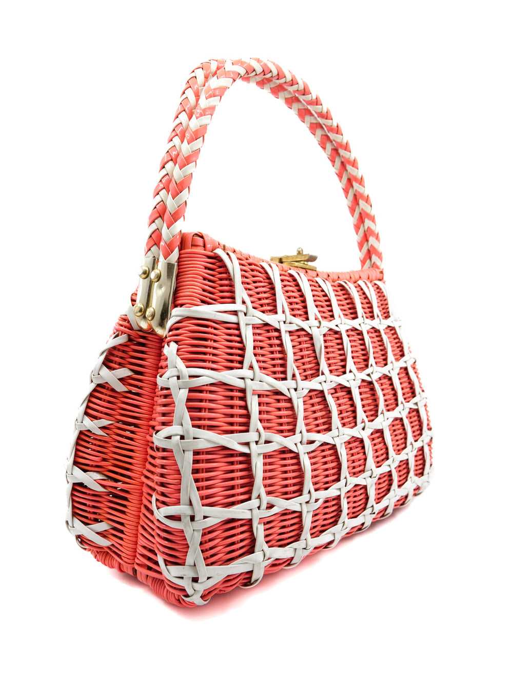 Coral Wicker Woven Basket Bag - image 5