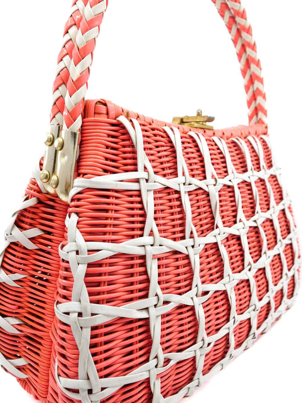 Coral Wicker Woven Basket Bag - image 6