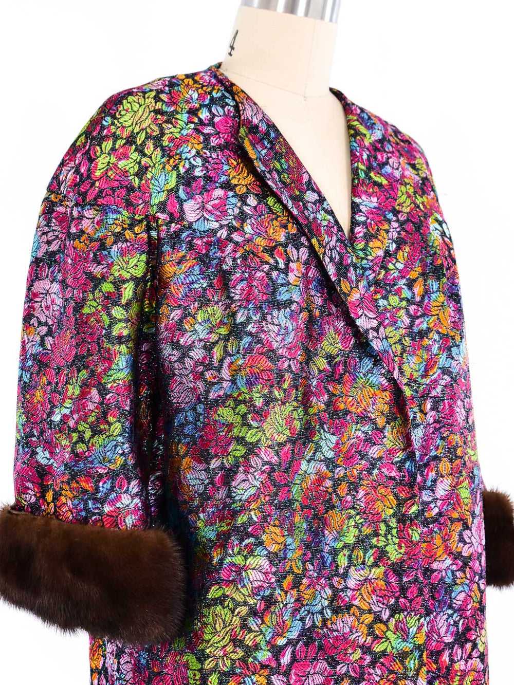 Fur Trimmed Multicolor Floral Brocade Jacket - image 2