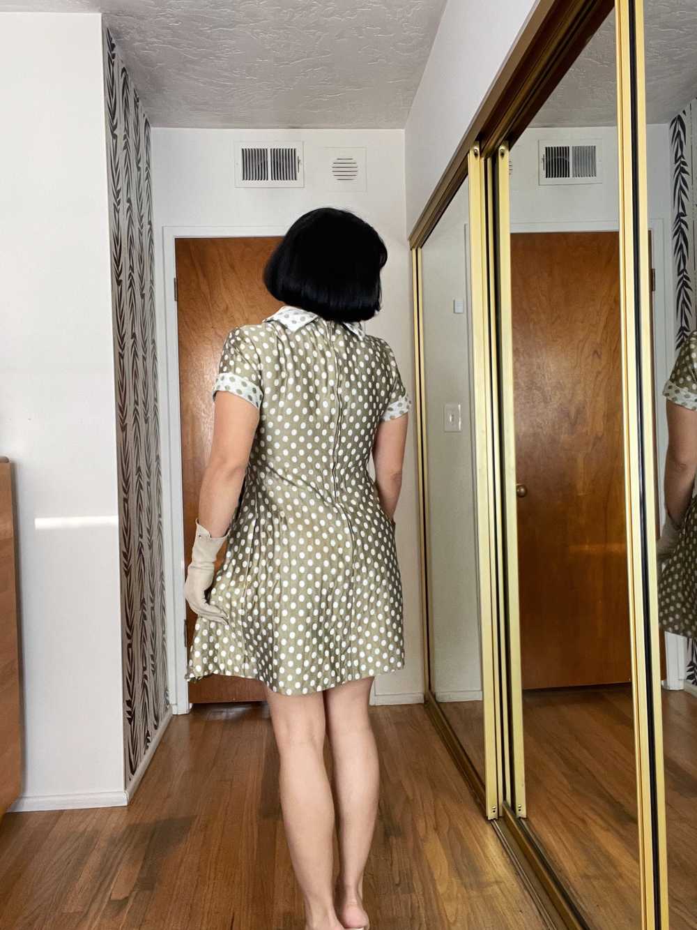 Vintage 60s Polka Dot Fit Flare Raw Silk Dress Fi… - image 4