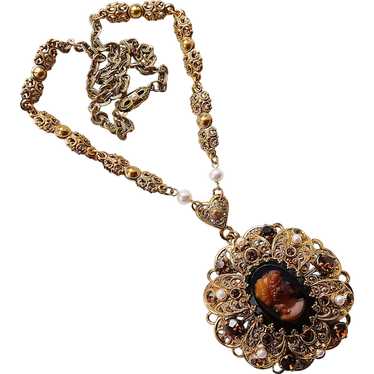 Fabulous WEST GERMANY Glass Cameo & Topaz Brown R… - image 1