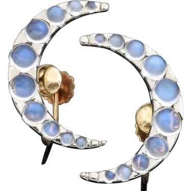 Vintage 1940s 14K Yellow Gold Moonstone Crescent … - image 1