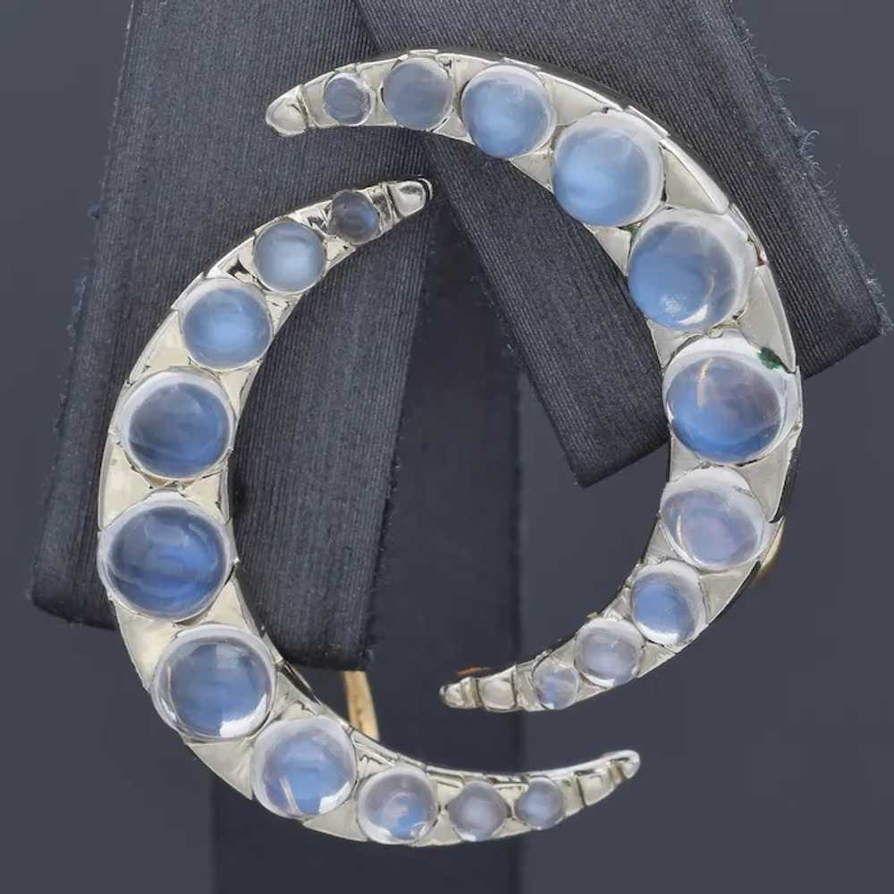 Vintage 1940s 14K Yellow Gold Moonstone Crescent … - image 4