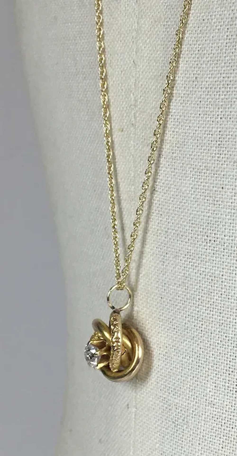 Antique 14K Gold .25ct Diamond Knot Pendant - image 6