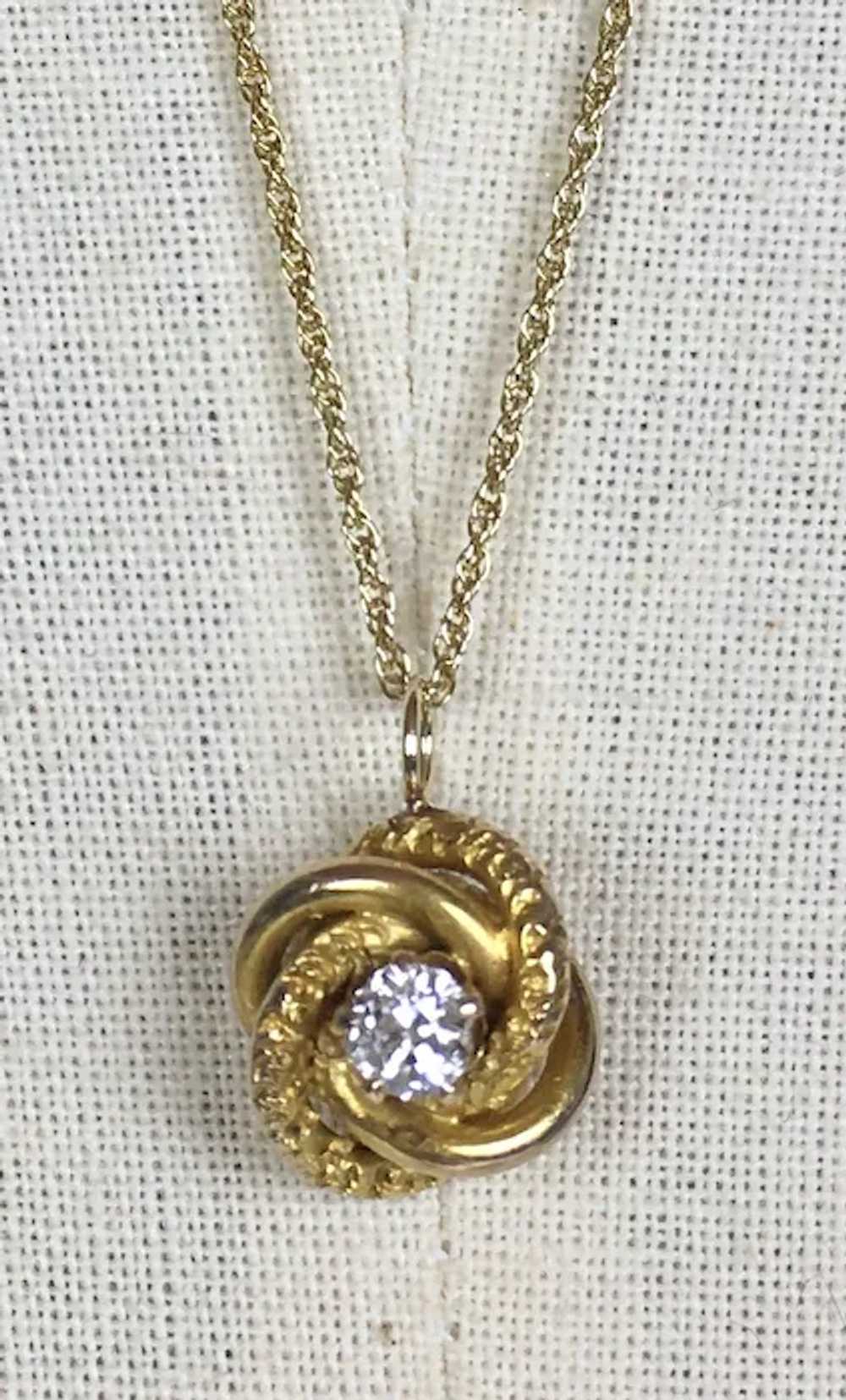 Antique 14K Gold .25ct Diamond Knot Pendant - image 8