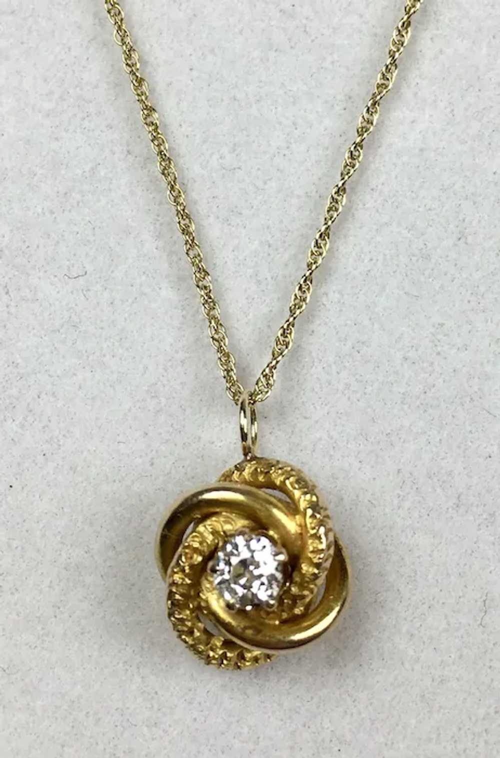 Antique 14K Gold .25ct Diamond Knot Pendant - image 9