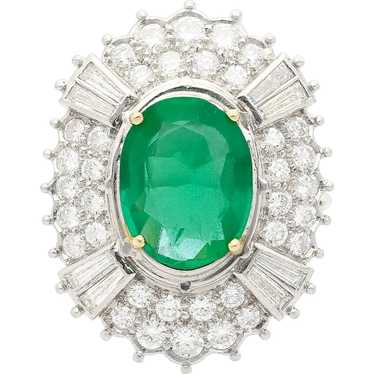 4 Carat Oval Cut Natural Emerald and Baguette Diam