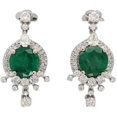 Dangly Zambian Emerald Drop Earrings in 14k Solid 