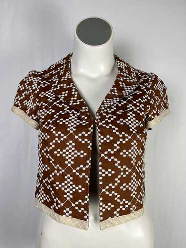 Nanette Lepore Size XL Brown & White Embroidered J