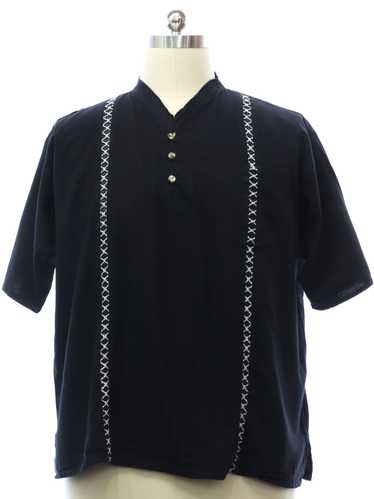 1980's Mens Black Cotton Pullover Polo Style Shirt