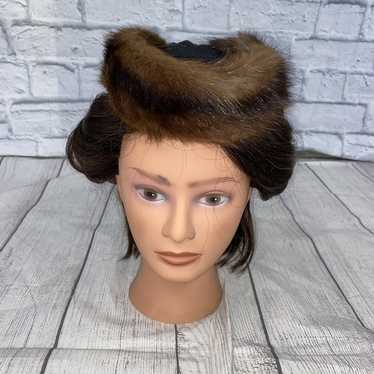 Other Vintage mink pillbox hat w/3 fabric bands an