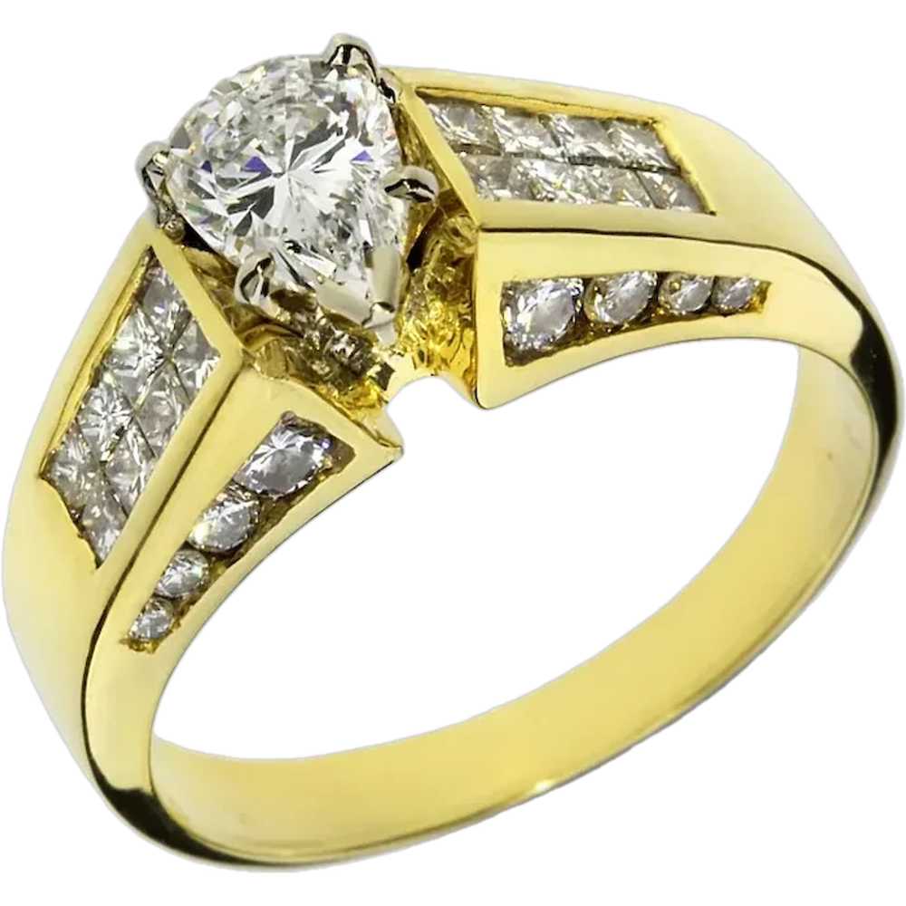 18K Yellow Gold 2.28ctw Pear Natural Diamond Enga… - image 1