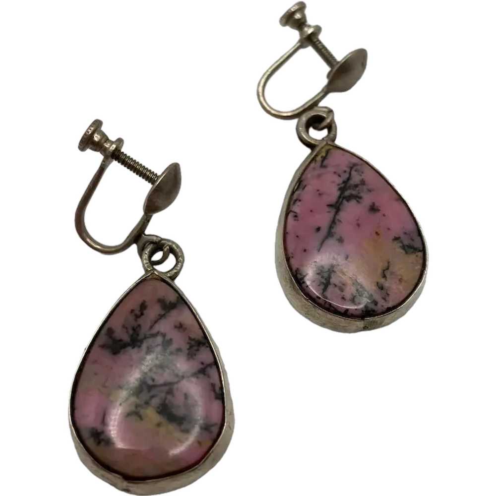 Pair of Vintage Native American Pink Moss Agate T… - image 1
