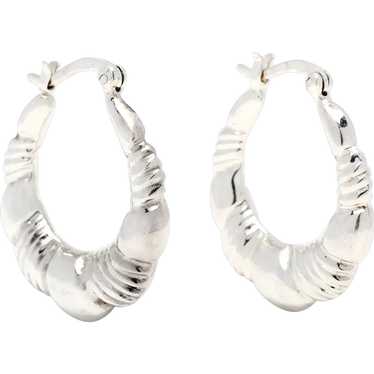 Vintage Tapered Ridged Hoop Earrings, Sterling Si… - image 1