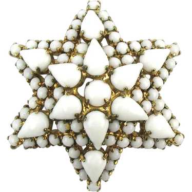 Vintage Milk Glass Stone Domed 6 Point Star Pin B… - image 1