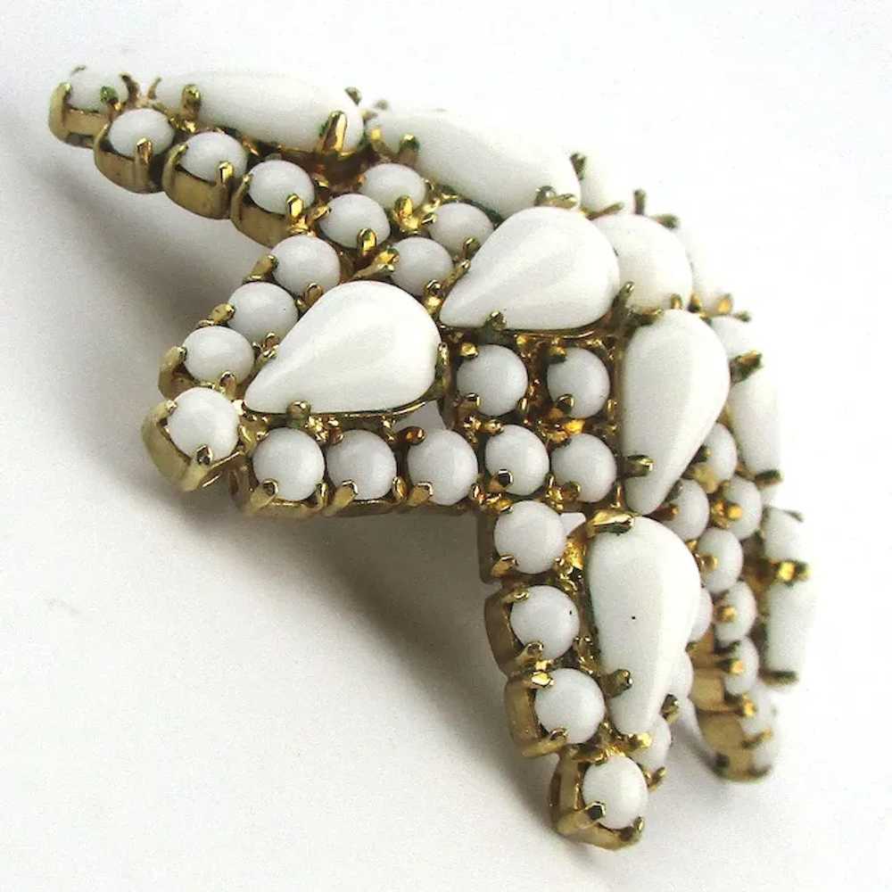 Vintage Milk Glass Stone Domed 6 Point Star Pin B… - image 2