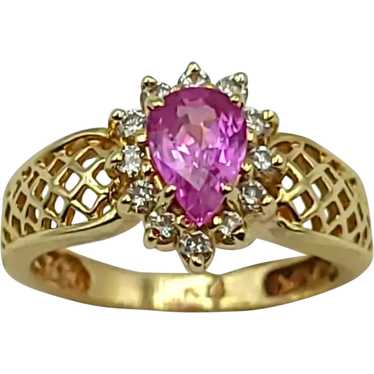 14K Pink Sapphire Diamond Halo Ring