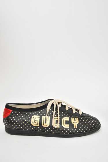 Gucci Black/Gold Star Printed Leather 'Guccy' Fala