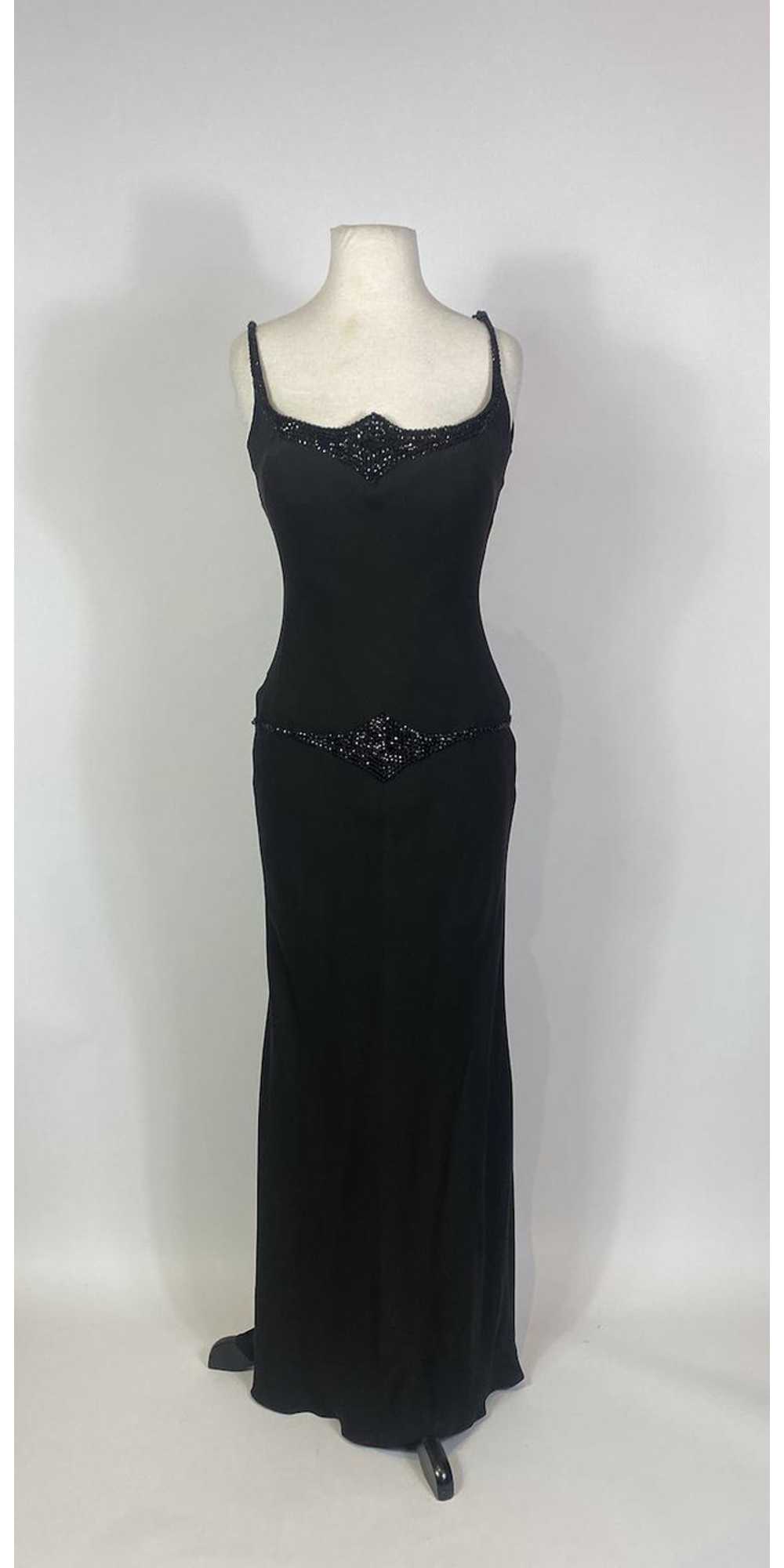 1990s - Y2K Donald Deal Black Silk Beaded Gown wi… - image 1