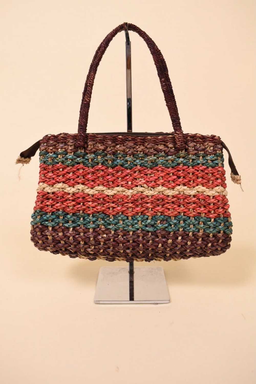 Colorfully Striped Woven Seagrass Handbag - image 1