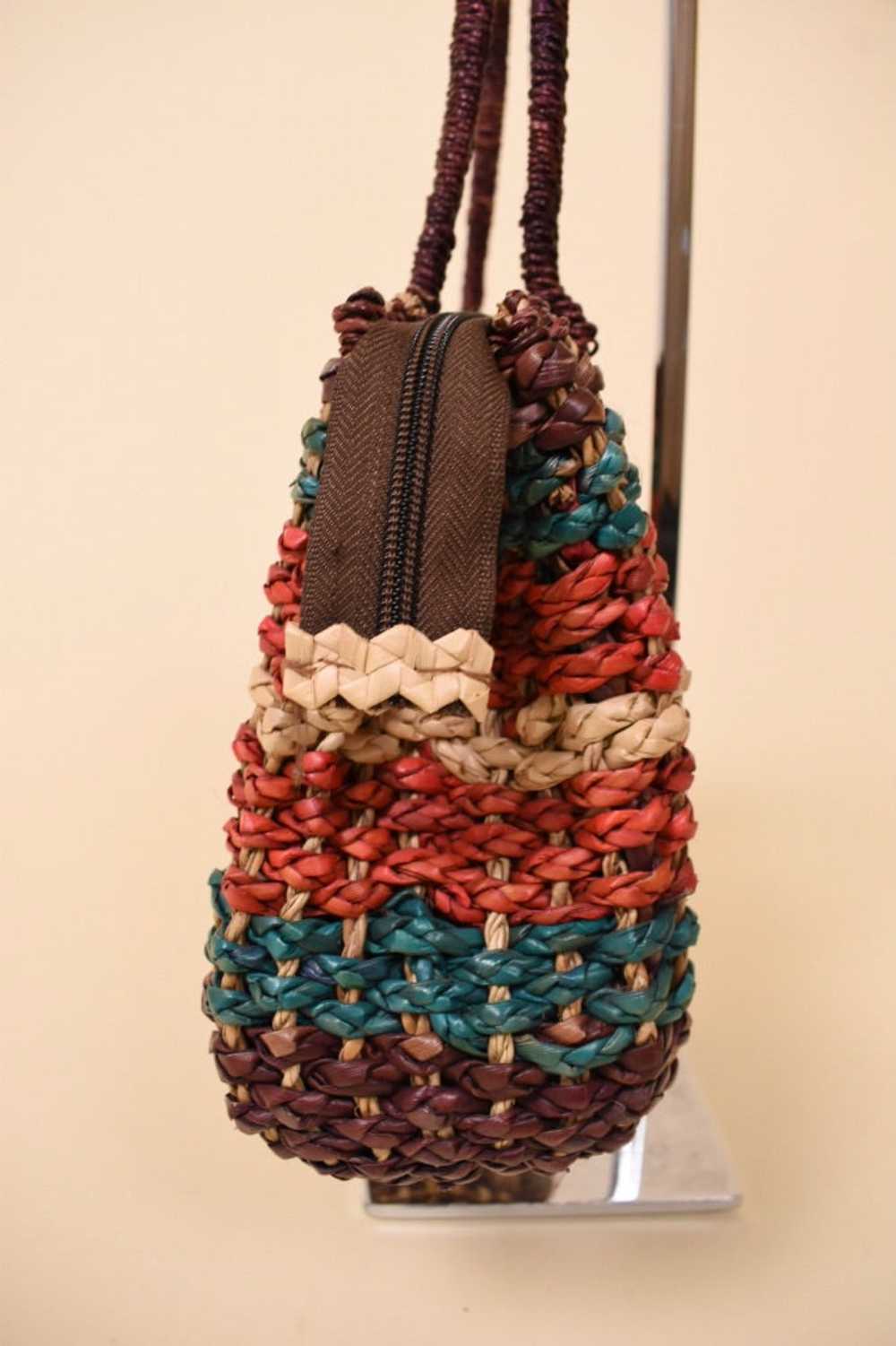 Colorfully Striped Woven Seagrass Handbag - image 2