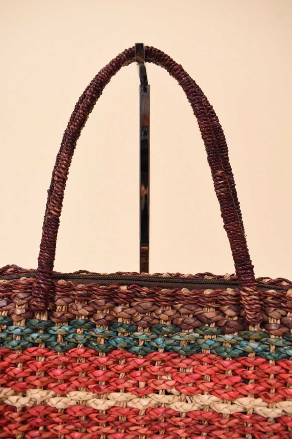 Colorfully Striped Woven Seagrass Handbag - image 4