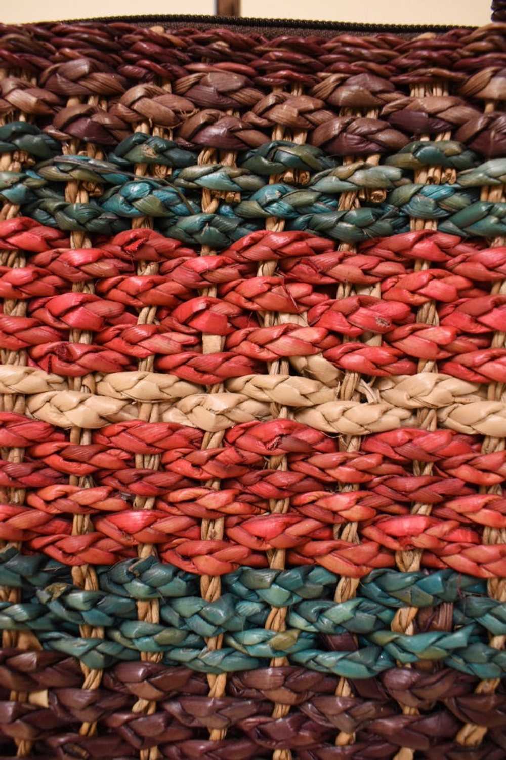 Colorfully Striped Woven Seagrass Handbag - image 5