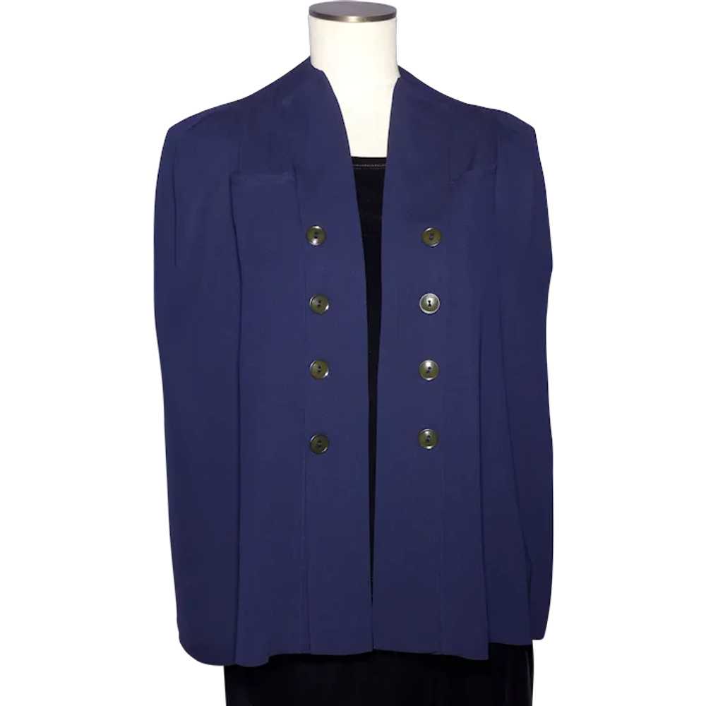 Vintage 1940s Dark Navy Blue Silk Cape/Suit Jacke… - image 1