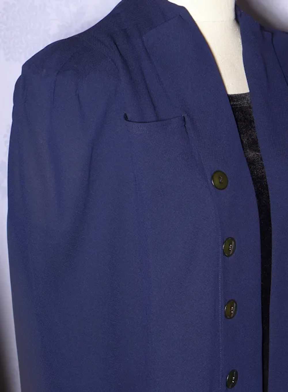 Vintage 1940s Dark Navy Blue Silk Cape/Suit Jacke… - image 7