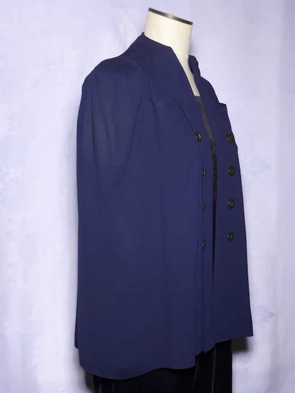 Vintage 1940s Dark Navy Blue Silk Cape/Suit Jacke… - image 9
