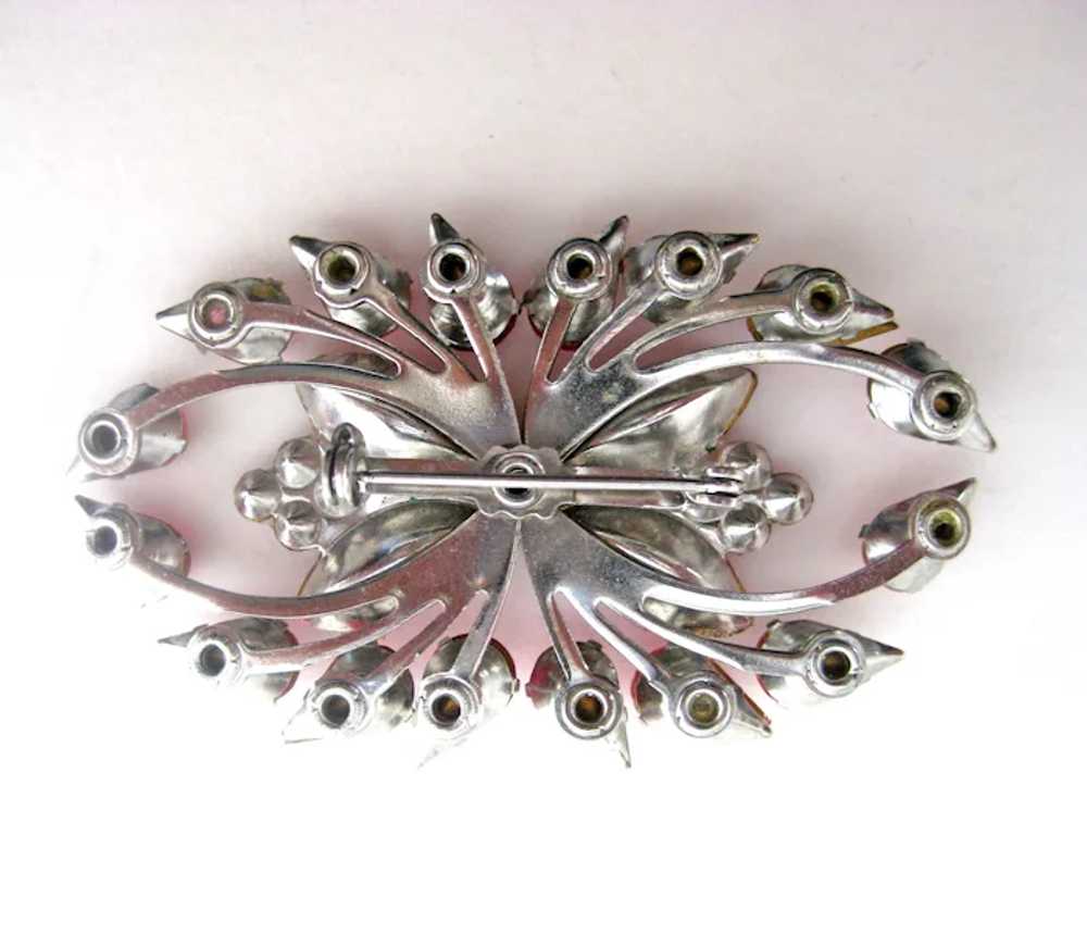 Atomic Pink and Red Rhinestone Brooch Pin Unusual… - image 2