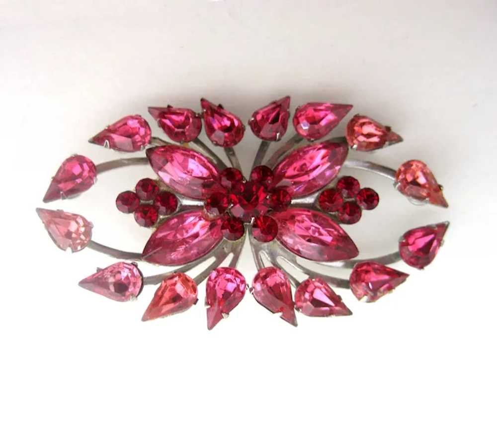 Atomic Pink and Red Rhinestone Brooch Pin Unusual… - image 3