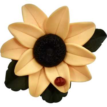 Large Yellow Sunflower w/ Ladybug Figural Polymer… - image 1